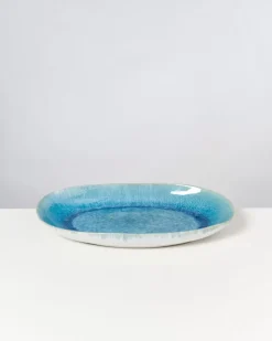 Alcachofra Servierplatte L Grunblau