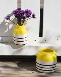 Bebe Vase Gelb Schwarz Gestreift