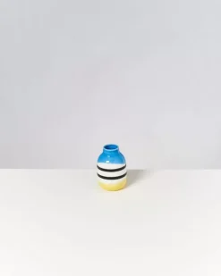 Nuno Vase S Schwarz-Weis Gestreift Mit Blau